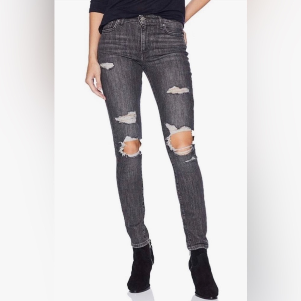 Levi’s 721 high rise skinny distressed faded black jeans